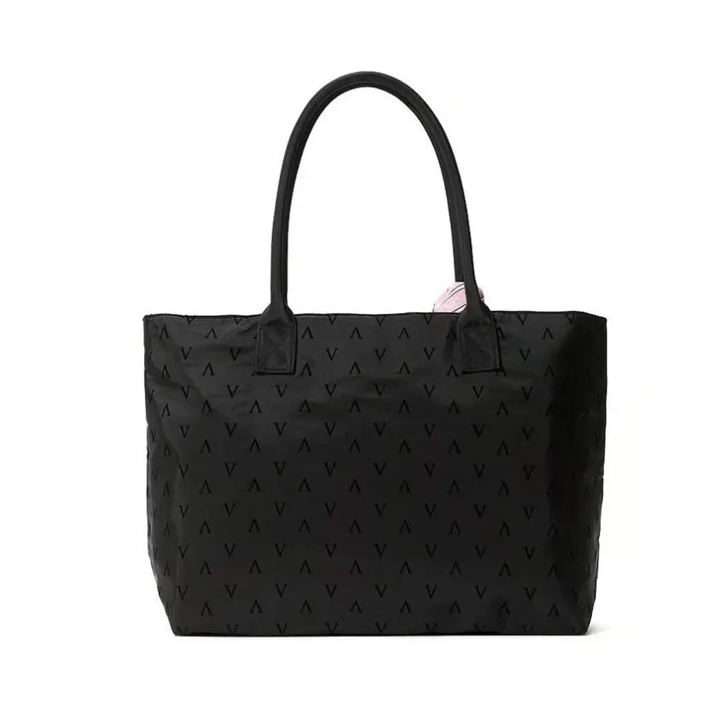 Victoria’s Secret Tote & Scarf Set Black V Logo Pink Accent Bag NWT